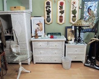 Quality wicker bedroom furniture. Retro Kirby vacuum with attachments