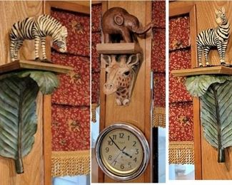 Jungle Animal decor. Wall shelves and animal figurines