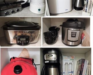 Kitchen Appliances: Bread maker, water heater, instant pot, coffee maker, Keurig, Petite Pizza, Roaster, Panini Press