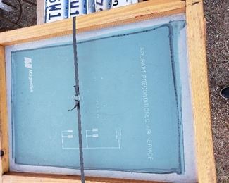 These are several silk screens.  The craftsmanship in the frames is top notch.  This silk screen is for the control panel of the cooling system of a 747.  (I hope I have that right?!)  