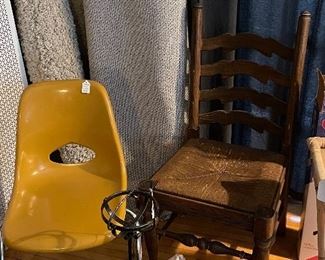 MCM Chair, Antique Ladderback Chair, Iron Ashtray Stand