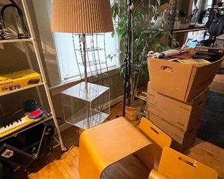 Lucite Lamp and MCM Style End Tables