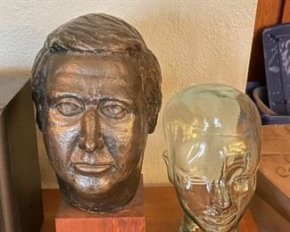 Bronze Portrait Sculpture and Glass Head