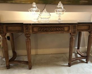 $750.00 Fabulous console table, featuring painted and antiqued finish and solid marble top.  Excellent condition. 