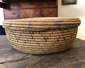 $ 95.00 Large Native American coiled lidded basket, 13” diameter