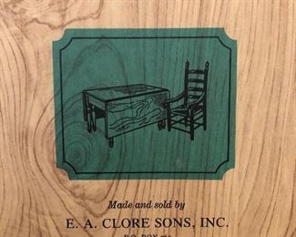 A nice selection of CLORE furniture is featured in this sale. All items are made of solid walnut. The Clore family of Madison, Virginia, has been proudly making heirloom quality furniture since 1830. 