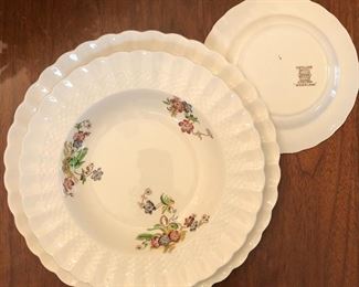 $ 395.00. Copeland Spode ‘Wicker Lane’ five piece service for twelve includes dinner, luncheon and bread plates, soup and fruit bowls, cups and saucers. Also included are sauce boat, two covered vegetables, and trio of graduated serving platters. 