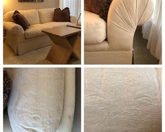 $350.00. Sofa #1 Cream matelasse sofa by Classic Collection, measures 84” wide by 38” deep by 31” high.; actual seating area is 60” wide by 22” deep; arm height is 25”; seat height is 18”; some small spotting, otherwise, in very good condition. MATCHING SOFA AVAILABLE 