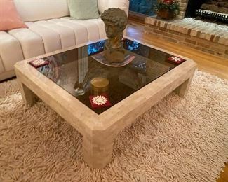 Marble/wood and glass coffee table.  