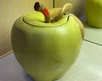 Green apple ceramic cookie jar