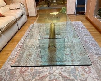 Beveled glass and brass coffee table; extra long