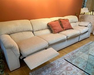 Bernhardt sofa, extra long; side recliners on each end; 138"