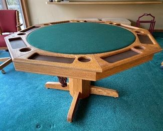 Oak Mikhail Darafeer game table; Bumper pool/poker/game with 5 chairs