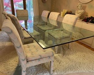 Beveled glass dining table; 6 chairs