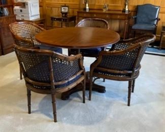 Set of 5 Hekman faux bamboo caned barrel back club chairs. $600