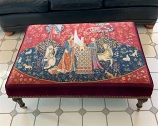 Maitland Smith needlepoint “Russian Fairy Tale” ottoman. $400