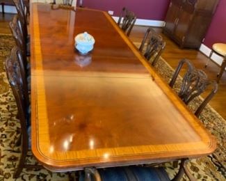 Baker skirted banded & inlaid dining table w/3 leaves-making it banquet length. $2,500