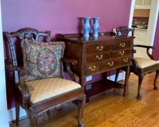 Pair Maitland Smith? Mahogany ball & claw armchairs. $300 pair