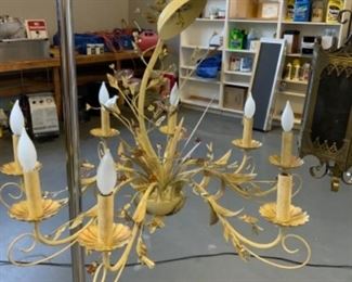 Tole painted w/hand blown glass flowers unique Italian chandelier. $300