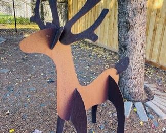 Very cool custom cut steel deer sculptures.  The buck is 61” tall and the doe is 47” tall