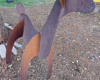 Very cool custom cut steel deer sculptures.  The buck is 61” tall and the doe is 47” tall
