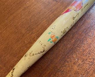 Rare 1945 Rockford Peaches autographed mini baseball bat.  This bat also has “Pennant Winner” engraved onto it