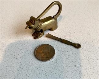 Vintage brass lion padlock with key