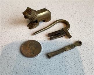 Vintage brass lion padlock with key