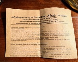 Vintage Original Kundo 400 Day Clock