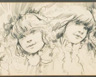 36	Al Narizzano Graphite on Paper	Al Narizzano ( American). 20th Century graphite on paper. "Childhood Vision". Sight: 6 1/2" H x 10 1/4" W. Frame: 14 1/4" H x 18 1/4" W. From the collection of the Salmagundi Club.
