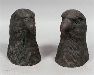 50	Pair of Metal Eagle Bookends	Pair of patinated metal eagle head bookends. 7" H x 4" Diameter. From the collection of the Salmagundi Club.
