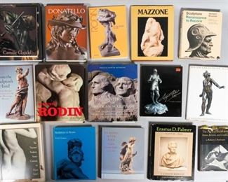 92	14 Books on Sculpture	14 books on sculpture and sculptors. Including: Auguste Rodin, Donatello, Camille Claude, Erastus D. Palmer, European Terracotta, Western Sculpture, American Sculpture, 18th C. Sculpture in Rome. Wear to cover. From the collection of the Salmagundi Club.
