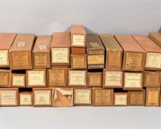 107	Collection of Duo Art Player Piano Rolls	A large collection of Duo Art player piano rolls. Featuring: Sioux Flute Serenade by Skilton, Pierette by Chaminade, Sonata Quasi Fantasie in C-Sharp Minor by Beethoven. Some boxes have bent corners, rolls in good conditions. From the collection of the Salmagundi Club.

