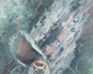 117	Nydia Preede Watercolor on Board	Nydia Preede (American b.1926) watercolor on board. "Grey Squirrel." Sight: 22 1/2" H x 16 1/4" W. Frame: 28 1/4" H x 22 1/4" W. From the collection of the Salmagundi Club. Signed in the bottom right corner.
