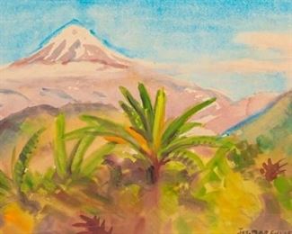 114	Joseph Margulies Watercolor on Paper	Joseph Marguiles (Austrian/American, 1896-1984) watercolor on paper. "Mt. Arizaba, Mexico." Sight: 16 3/8" H x 25 3/4" W. Frame: 19 1/4" H x 28 1/4" W. From the collection of the Salmagundi Club. Signed in the bottom right. Painting is loose in the frame.
