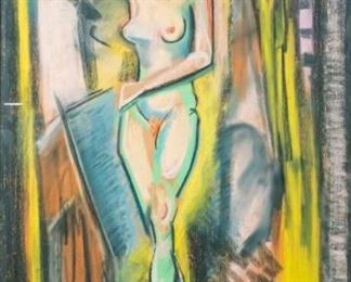 202	Caroline Rohland Pastel Nude Figure	Caroline Speare Rohland (Massachusetts 1885-1964) Pastel on board. A nude female figure. Signed lower left "Caroline S. Rohland '51. Her works are in the permanent collection of the Whitney Museum and the Library of Congress. 23 1/4" x 17 1/4". With frame 30" x 24 1/4"
