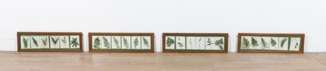 213	Set of 24 Botanical Lithographs	24 small botanical lithograph cards, 4 frames with 6 cards in each frame. Each card approximately 5" x 3 1/4", each frame 7 1/2" x 24 1/4".
