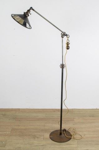 230	Industrial Standing Metal Floor Lamp	Standing Lamp Metal - Roman & Williams Design- Adjustable Height and Angle for Lamp with Mirrored Shade 55" H X 24" Deep (Angle of Lamp)
