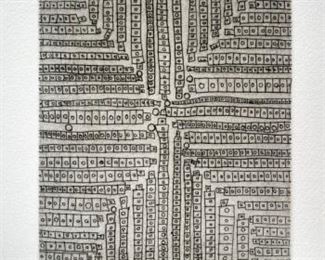 266	Genichiro Inokuma Cross Etching on Paper 1979	Genichiro Inokuma (Japanese, 1902-1993). Etching on paper entitled "Cross". Edition 32 of 50, signed in pencil 'Guen Inokuma 79'. Crease to corner, tears along edge of sheet. 15 3/4" H x 12 5/8"L.
