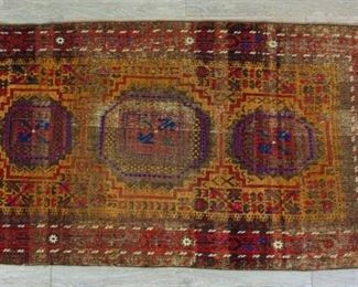 335	Caucasian Rug	Caucasian rug, 3 medallions 5'4 1/2" x 2'10 1/2". Threadbare in Some Areas
