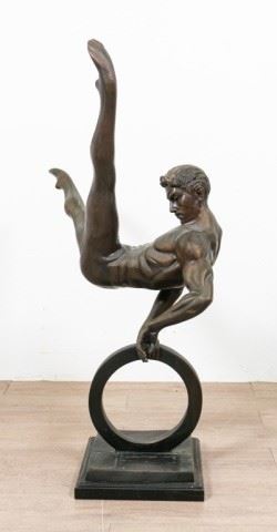 368	Richard MacDonald Style Bronze Gymnast	In the style of Richard MacDonald (American, California, 1946-). Bronze sculpture The Gymnast, unsigned. 44" H X 34" L
