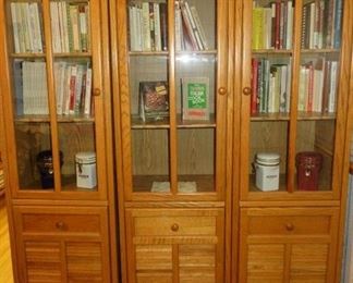 3 Piece Lighted Oak Glass Door Cabinet/Cook Books