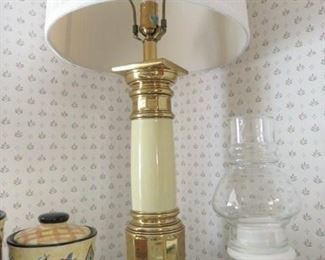Pair Ethan Allen Brass Enamel Table Lamps