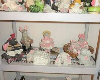 1980's Artist Signed, Hand Sculptured Pottery Rabbits from Helen, Georgia