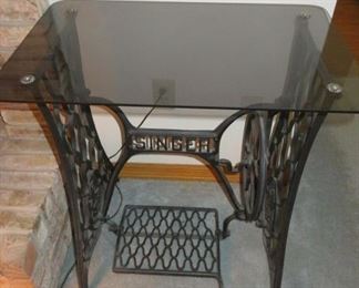 Vintage Glass Top Cast Iron Singer Sewing Machine Table