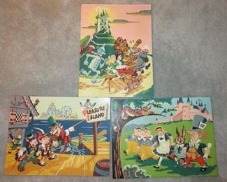 Vintage Paint By Number Disney Pleasure Island, Alice In Wonderland & Wizard of Ox Paintings 