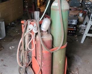 Full Welding Set w Tanks & Torches on Wheeled Cart
