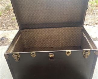 Vintage Vinyl Covered Wooden Trunk W/ Key