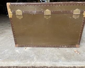 Vintage Vinyl Covered Wooden Trunk W/ Key