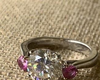 Sterling Silver, Pink Ruby, and White Topaz Ring